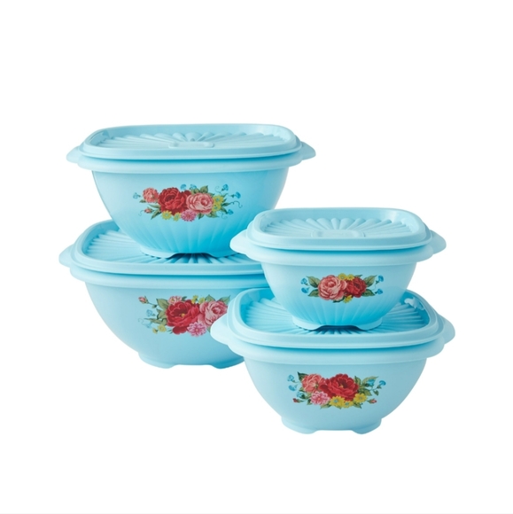 ❤️ New Pioneer Woman Sweet Rose Food Storage Containers 8-Piece Set with… - Picture 4 of 5